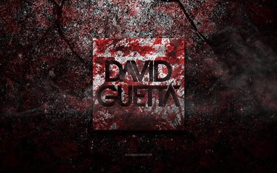 David Guetta -logo, grunge -taide, David Guetta -kivilogo, punainen kivirakenne, David Guetta, grunge -kivirakenne, David Guetta -tunnus, David Guetta 3D -logo