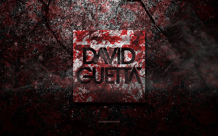 David Guetta logo, grunge sanat, David Guetta taş logo, kırmızı taş doku, David Guetta, grunge taş doku, David Guetta amblemi, David Guetta 3d logo