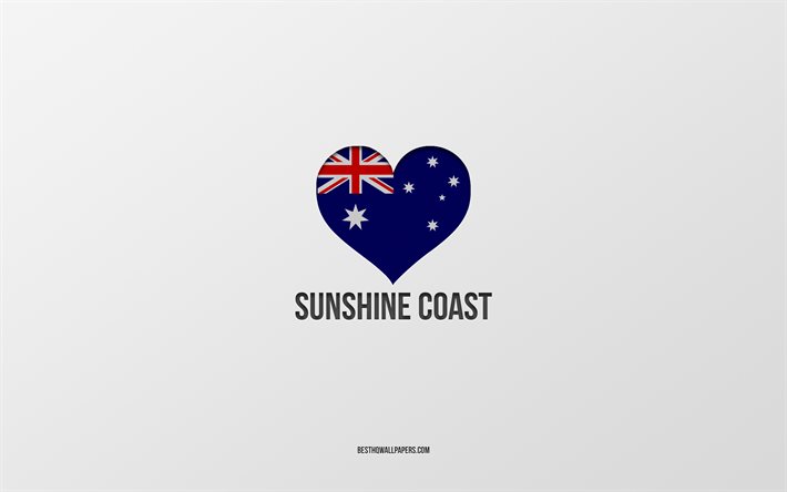 Amo la Sunshine Coast, le citt&#224; australiane, il giorno della Sunshine Coast, lo sfondo grigio, la Sunshine Coast, l&#39;Australia, il cuore della bandiera australiana, le citt&#224; preferite, la Love Sunshine Coast