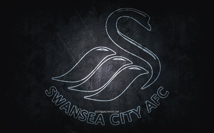 Swansea City AFC, English football team, white background, Swansea City AFC logo, grunge art, EFL Championship, Swansea City, football, England, Swansea City AFC emblem