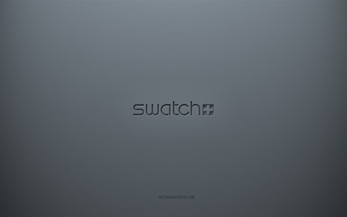 スウォッチのロゴ, 灰色の創造的な背景, 見本のエンブレム, 灰色の紙の質感, スウォッチ, 灰色の背景, スウォッチ3Dロゴ