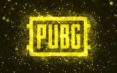 Pubg yellow logo, 4k, yellow neon lights, PlayerUnknowns Battlegrounds, creative, yellow abstract background, Pubg logo, online games, Pubg