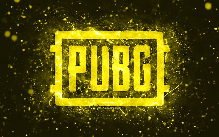 Logotipo amarelo do Pubg, 4k, luzes de n&#233;on amarelas, PlayerUnknowns Battlegrounds, criativo, fundo abstrato amarelo, logotipo do Pubg, jogos online, Pubg