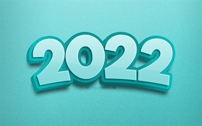 2022 chiffres 3D bleus, 4k, bonne ann&#233;e 2022, arri&#232;re-plans bleus, concepts 2022, art 3D, nouvel an 2022, 2022 sur fond bleu, chiffres de l&#39;ann&#233;e 2022