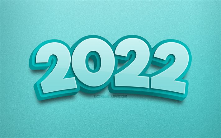 2022 blaue 3d-ziffern, 4k, frohes neues jahr 2022, blaue hintergr&#252;nde, 2022-konzepte, 3d-kunst, 2022-neujahr, 2022 auf blauem hintergrund, 2022-jahresziffern