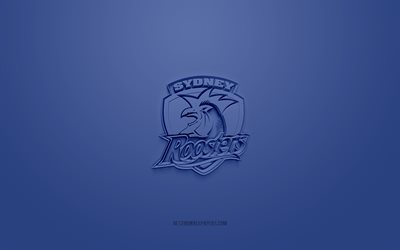 Sydney Roosters, creative 3D logo, blue background, National Rugby League, 3d emblem, NRL, Australian rugby league, Sydney, Australia, 3d art, rugby, Sydney Roosters 3d logo