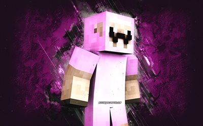 Pecora rosa umanoide, pelli di Minecraft, Minecraft, sfondo di pietra rosa, pecora rosa Minecraft, personaggio di pecora rosa, arte del grunge, pelle umanoide pecora rosa