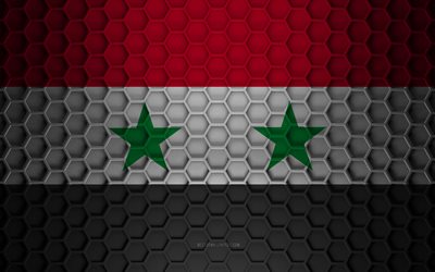 Syria flag, 3d hexagons texture, Syria, 3d texture, Syria 3d flag, metal texture, flag of Syria