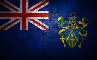 Pitcairn Islands metal flag, grunge art, oceanian countries, Day of Pitcairn Islands, national symbols, Pitcairn Islands flag, metal flags, Flag of Pitcairn Islands, Oceania, Pitcairn Islands