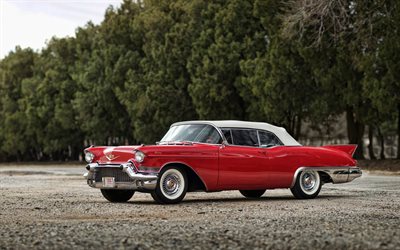 Cadillac Eldorado Biarritz Convertible, retro cars, 1957 cars, red cabriolet, american cars, 1957 Cadillac Eldorado, Cadillac