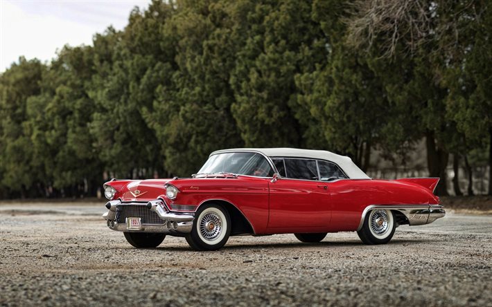 Cadillac Eldorado Biarritz Cabriolet, auto retr&#242;, 1957 auto, cabriolet rossa, auto americane, 1957 Cadillac Eldorado, Cadillac