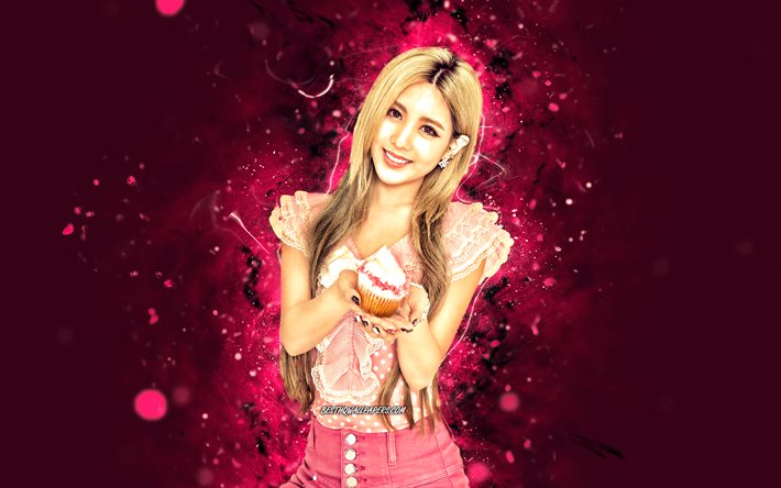 Qri, 4k, K-pop, T-ara, etel&#228;korealainen laulaja, vaaleanpunaiset neonvalot, Lee Ji-hyun, etel&#228;korealainen julkkis, Qri 4K