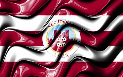Cittadella FC bandiera, 4k, viola e bianco 3D onde, Serie A, squadra di calcio italiana, AS Cittadella, calcio, Cittadella, logo, Cittadella FC