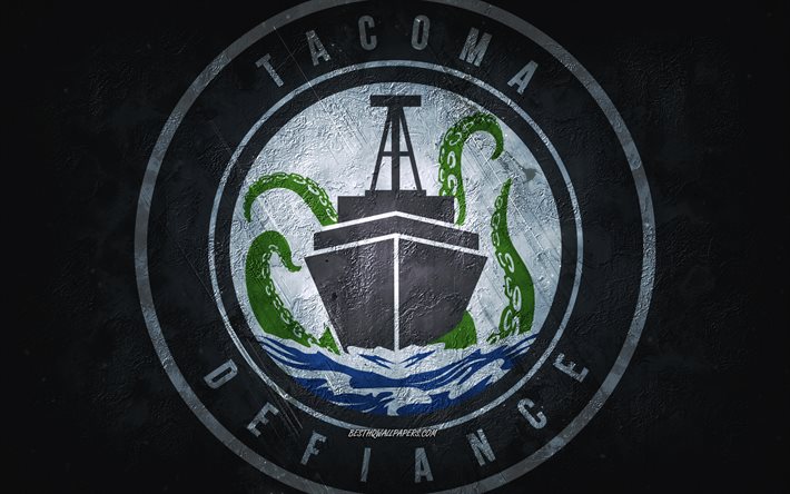 Tacoma Defiance, American soccer team, blue background, Tacoma Defiance logo, grunge art, USL, soccer, Tacoma Defiance emblem