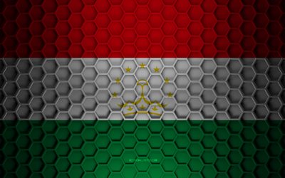 Tajikistan flag, 3d hexagons texture, Tajikistan, 3d texture, Tajikistan 3d flag, metal texture, flag of Tajikistan