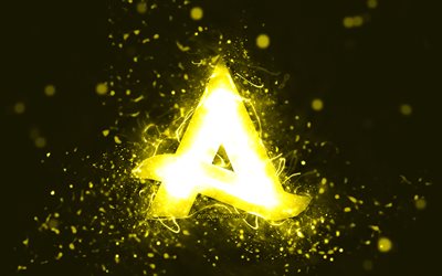 Logotipo amarelo do Afrojack, 4k, DJs holandeses, luzes de n&#233;on amarelas, criativo, fundo abstrato amarelo, Nick van de Wall, logotipo do Afrojack, estrelas da m&#250;sica, Afrojack