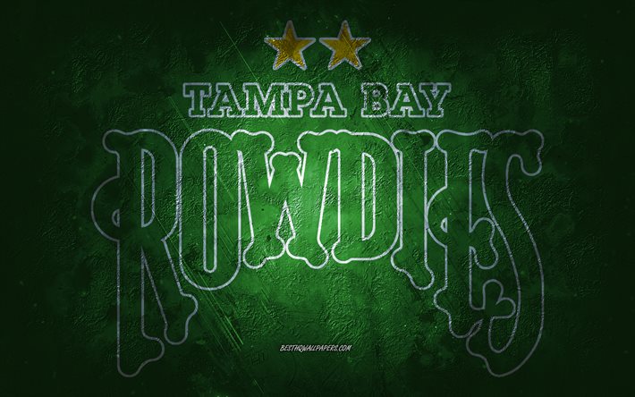 Tampa Bay Rowdies, time de futebol americano, fundo verde, logotipo do Tampa Bay Rowdies, arte grunge, USL, futebol, emblema do Tampa Bay Rowdies