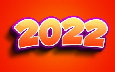 2022 orange 3D digits, 4k, Happy New Year 2022, orange backgrounds, 2022 concepts, 3D art, 2022 new year, 2022 on orange background, 2022 year digits