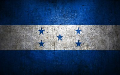 Honduran metal flag, grunge art, North American countries, Day of Honduras, national symbols, Honduras flag, metal flags, Flag of Honduras, North America, Honduran flag, Honduras