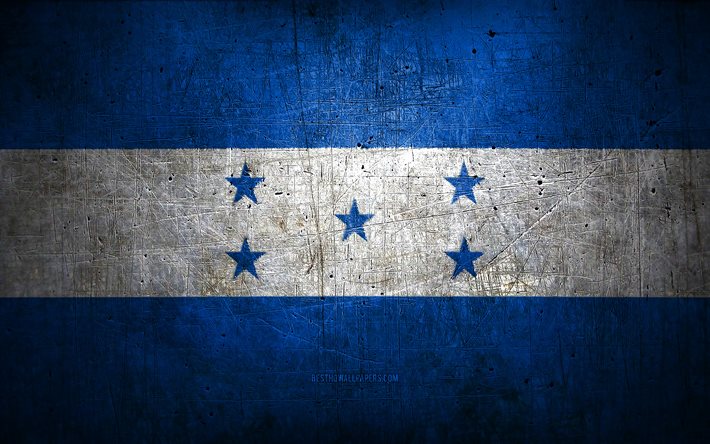 Bandeira de metal hondurenha, arte grunge, pa&#237;ses da Am&#233;rica do Norte, Dia de Honduras, s&#237;mbolos nacionais, bandeira de Honduras, bandeiras de metal, Bandeira de Honduras, Am&#233;rica do Norte, Honduras