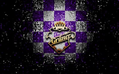 HC Gruner, glitter logo, Fjordkraft-ligaen, violet white checkered background, hockey, Eliteserien, norwegian hockey team, Gruner logo, mosaic art, Gruner, Norway, Gruner Ishockey