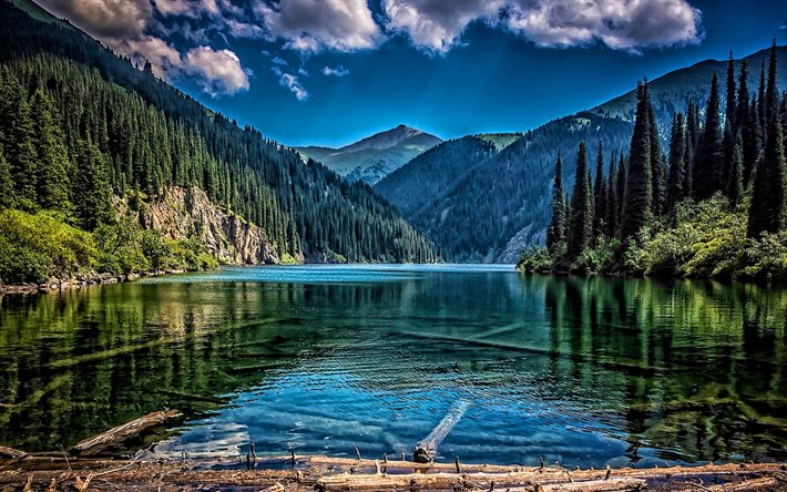 Europa, Alpes, ver&#227;o, HDR, bela natureza, montanhas, floresta, lago
