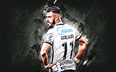 Giuliano de Paula, Corinthians, Brazilian footballer, Serie A, Brazil, soccer, gray stone background, grunge art
