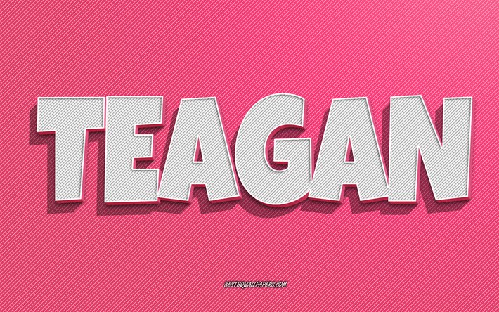Teagan, fond de lignes roses, fonds d&#39;&#233;cran avec des noms, nom de Teagan, noms f&#233;minins, carte de voeux de Teagan, dessin au trait, photo avec le nom de Teagan
