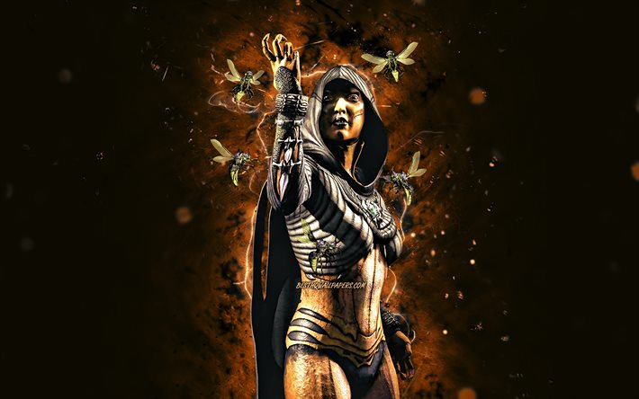 Swarm Queen, 4k, luzes de n&#233;on marrons, Mortal Kombat Mobile, jogos de luta, MK Mobile, criativo, Mortal Kombat, Swarm Queen Mortal Kombat