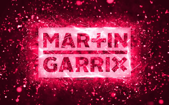 Martin Garrix pembe logo, 4k, Hollandalı DJ&#39;ler, pembe neon ışıklar, yaratıcı, pembe soyut arka plan, Martijn Gerard Garritsen, Martin Garrix logosu, m&#252;zik yıldızları, Martin Garrix