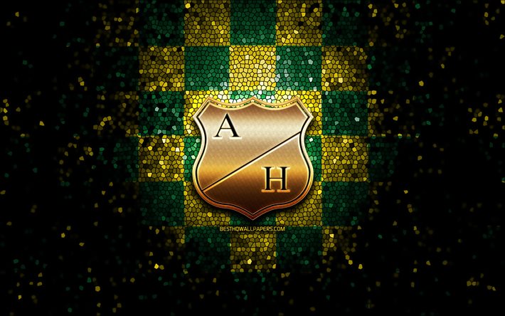 Atletico Huila FC, logo paillet&#233;, Categoria Primera A, fond &#224; carreaux vert jaune, football, club de football colombien, logo Atletico Huila, art de la mosa&#239;que, Atletico Huila, ligue de football colombienne