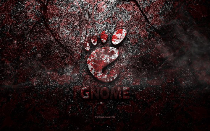 Logo GNOME, art grunge, logo pierre GNOME, texture pierre rouge, GNOME, texture pierre grunge, emblème GNOME, logo GNOME 3d