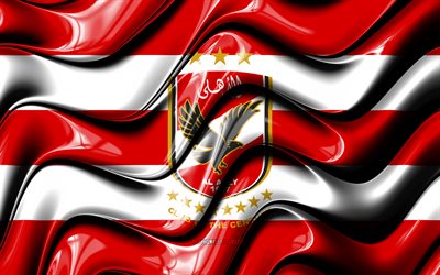 Al Ahly SC flag, 4k, red and white 3D waves, EPL, egyptian football club, football, Al Ahly logo, Egyptian Premier League, Al Ahly SC, soccer, Al Ahly FC