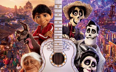 Coco, 4k, 3d-animation, 2017 movie, Miguel, Abuelita, Dante, Hector, Pixar
