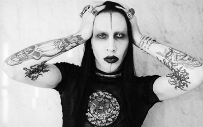 Marilyn Manson, 4k, rock, American rock singer, portrait, Brian Hugh Warner