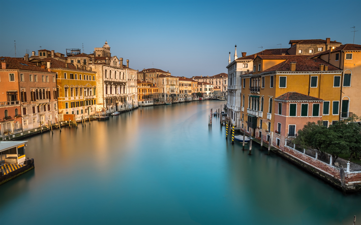 Venedig, Grand Canal, kv&#228;ll, sunset, romantiska staden, urban panorama, Italien