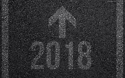 2018 kavramlar, 4k, Yeni Yıl, asfalt, yol &#231;izgi, 2018 Yıl