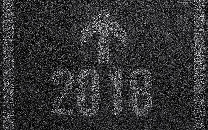 2018 المفاهيم, 4k, السنة الجديدة, الأسفلت, علامات الطريق, سنة 2018