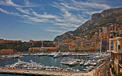 luxury yachts, mountains, Monte Carlo, Monaco, Mediterranean, yacht parking