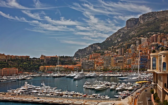 l&#252;ks yatlar, dağlar, Monte Carlo, Monaco, Akdeniz, yat otopark