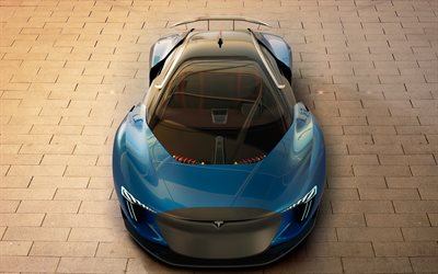 4k, Tesla Modelo de EXP, coches el&#233;ctricos, 2018 coches, hypercars, azul Modelo EXP, supercars, Tesla