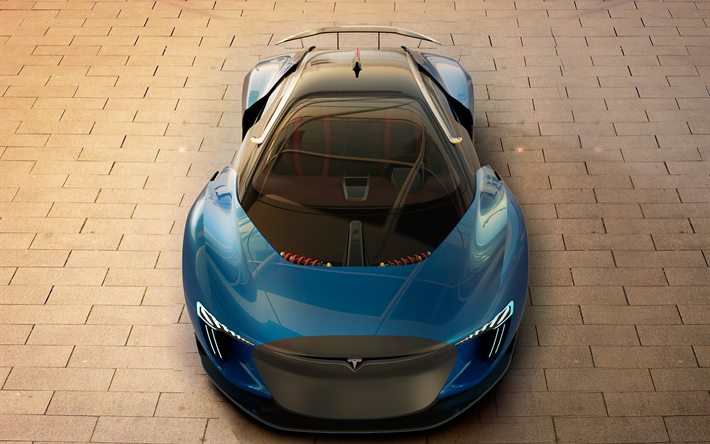 4k, Tesla Model EXP, s&#228;hk&#246;autot, 2018 autoja, hypercars, sininen Malli EXP, superautot, Tesla
