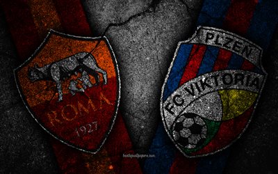 Roma vs Viktoria Plzen, Champions League, Group Stage, Round 2, creative, AS Roma, Viktoria Plzen FC, black stone
