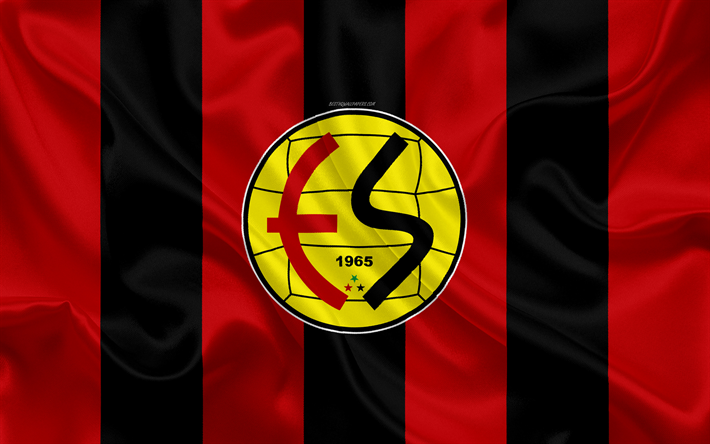 Eskisehirspor, 4k, logo, silkki tekstuuri, Turkkilainen jalkapalloseura, punainen musta lippu, tunnus, League 1, TFF First League, Eskisehir, Turkki, jalkapallo