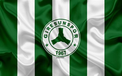 Giresunspor, 4k, logo, silk texture, Turkish football club, green white flag, emblem, 1 Lig, TFF First League, Giresun, Turkey, football