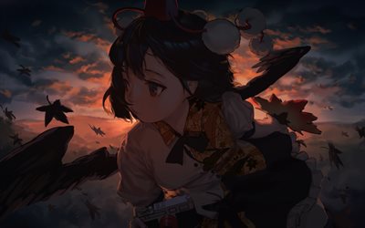 Aya Shameimaru, darkness, anime characters, artwork, Touhou