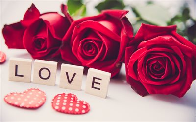 愛概念, 赤いバラを, 赤い花, バラ, 木製のキューブ