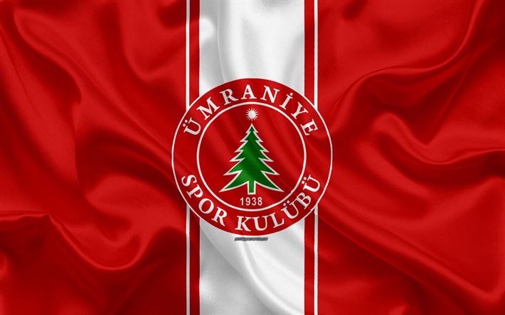 Umraniyespor, 4k, ロゴ, シルクの質感, トルコサッカークラブ赤旗, エンブレム, 1リーグ, TFF初のリーグ, Umranie, トルコ, サッカー