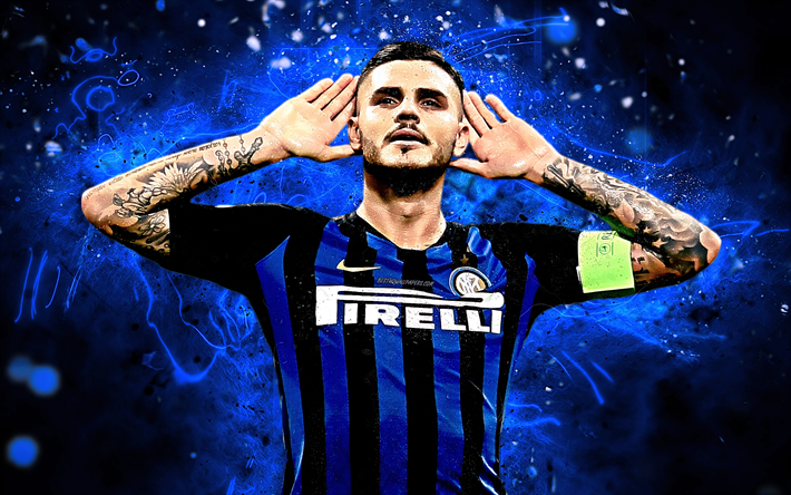Icardi, argentine footballer, goal, Internazionale, Serie A, Mauro Icardi, football, fan art, soccer, Italy, neon lights, Inter Milan FC