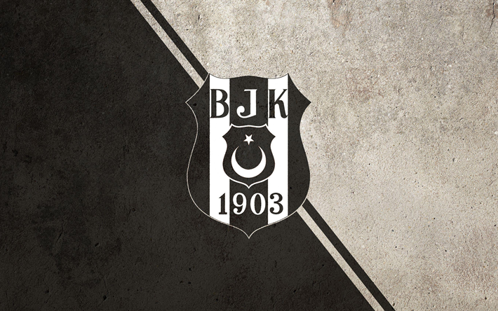 Besiktas JK, grunge art, turc, club de football, le logo, la texture du mur, l&#39;embl&#232;me, le fond noir et blanc, Istanbul, Turquie